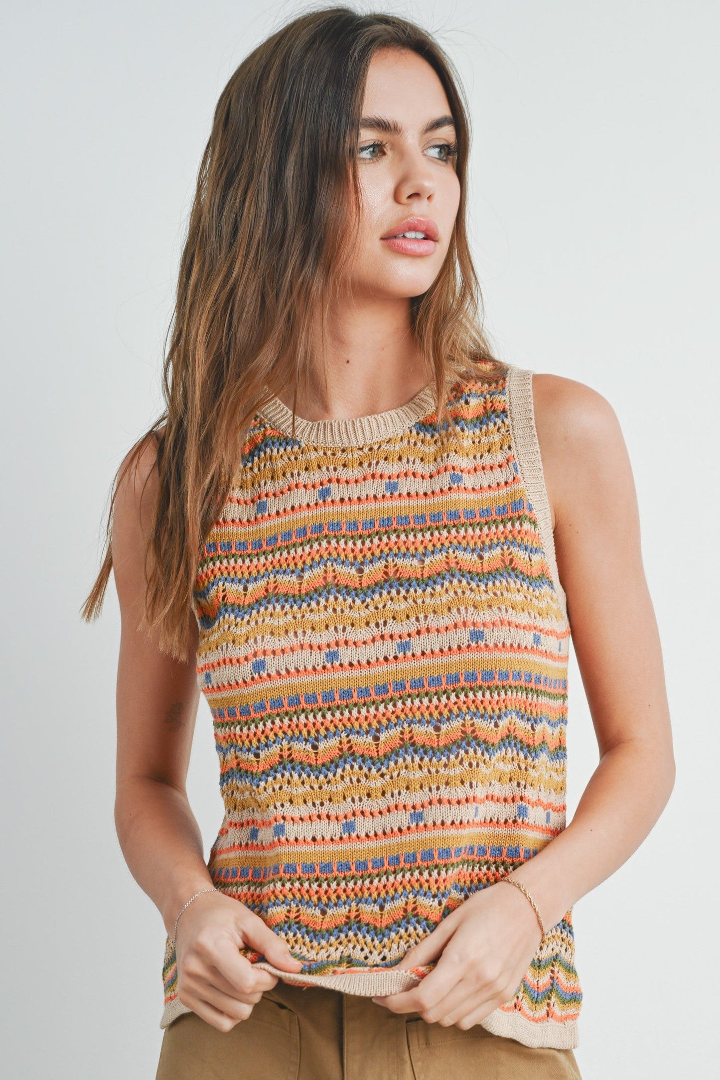Geo Pattern Sleeveless Sweater Top