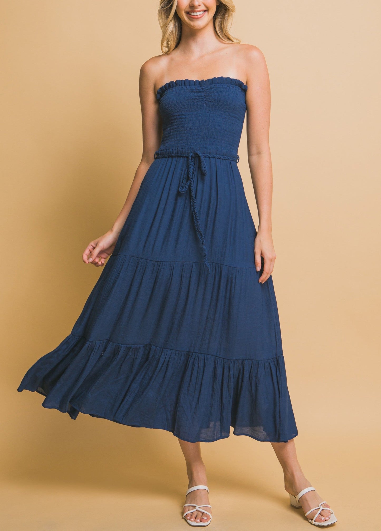 Nell Belted Strapless Maxi Dress