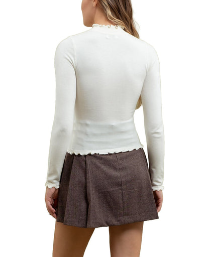 Mock Neck Lettuce Trim Top