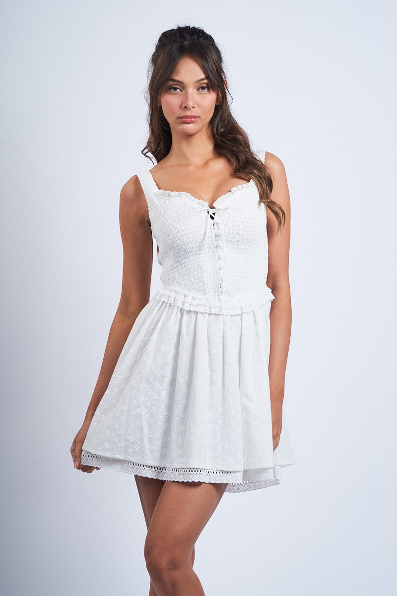 Eyelet Smocked Mini Dress