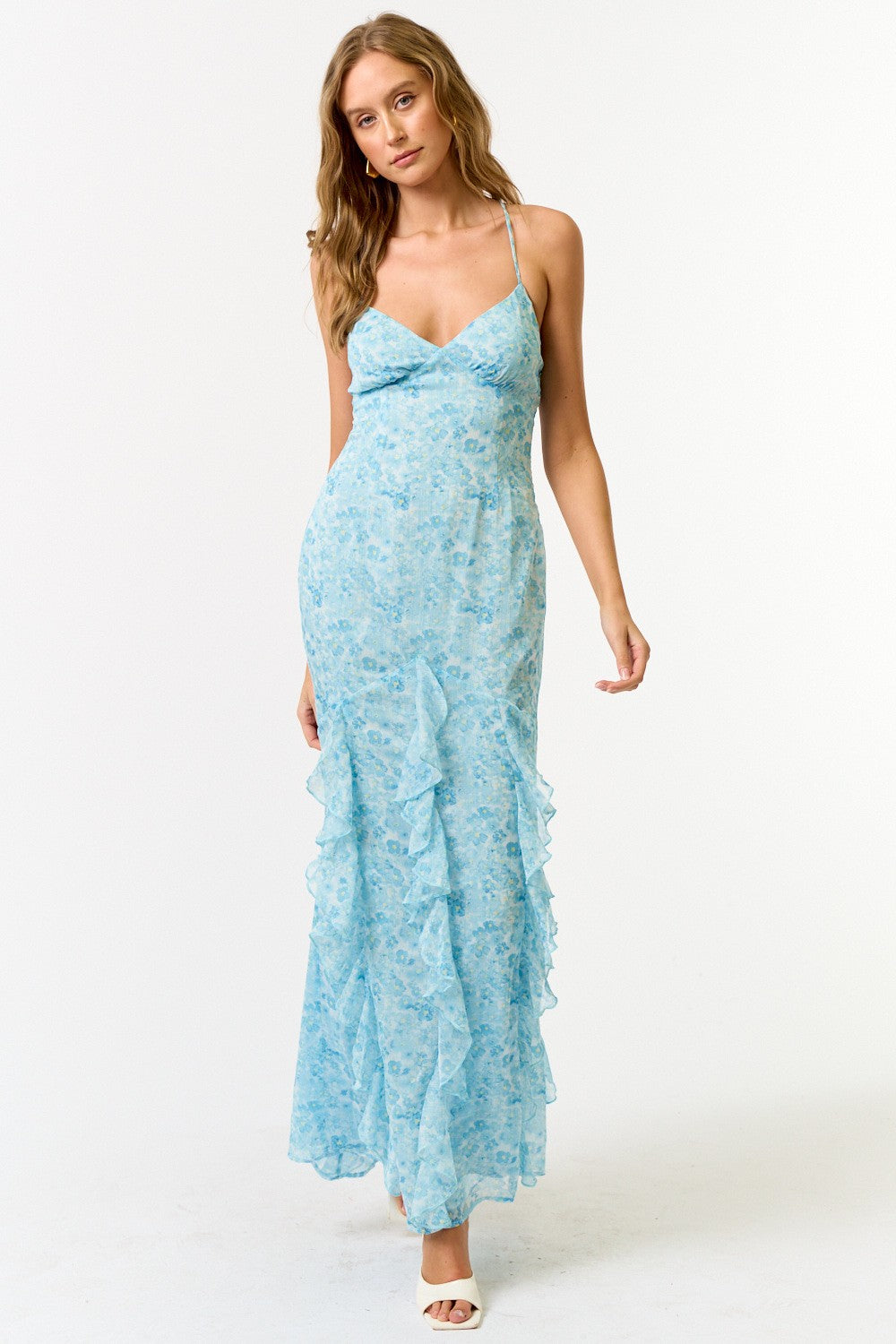 Ruffle Floral Maxi Strappy Dress