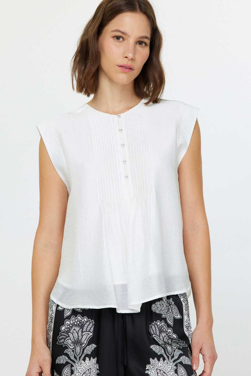 Round Neck Pintuck Blouse