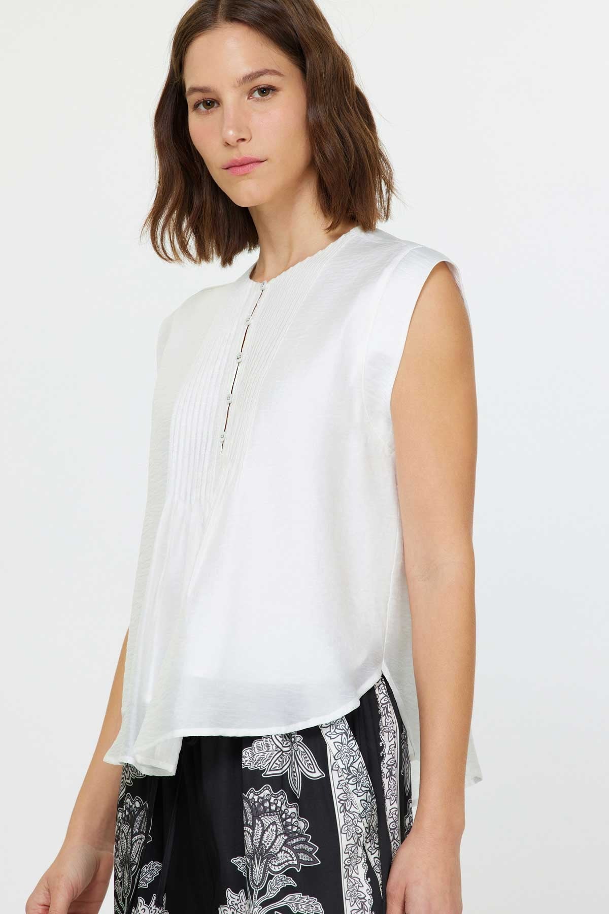 Round Neck Pintuck Blouse