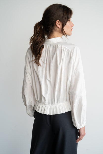 Pleated Poplin Button Down Shirt