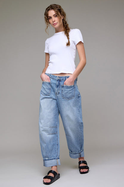 Hidden Cuffed Cropped Barrel Fit Sammie Jean