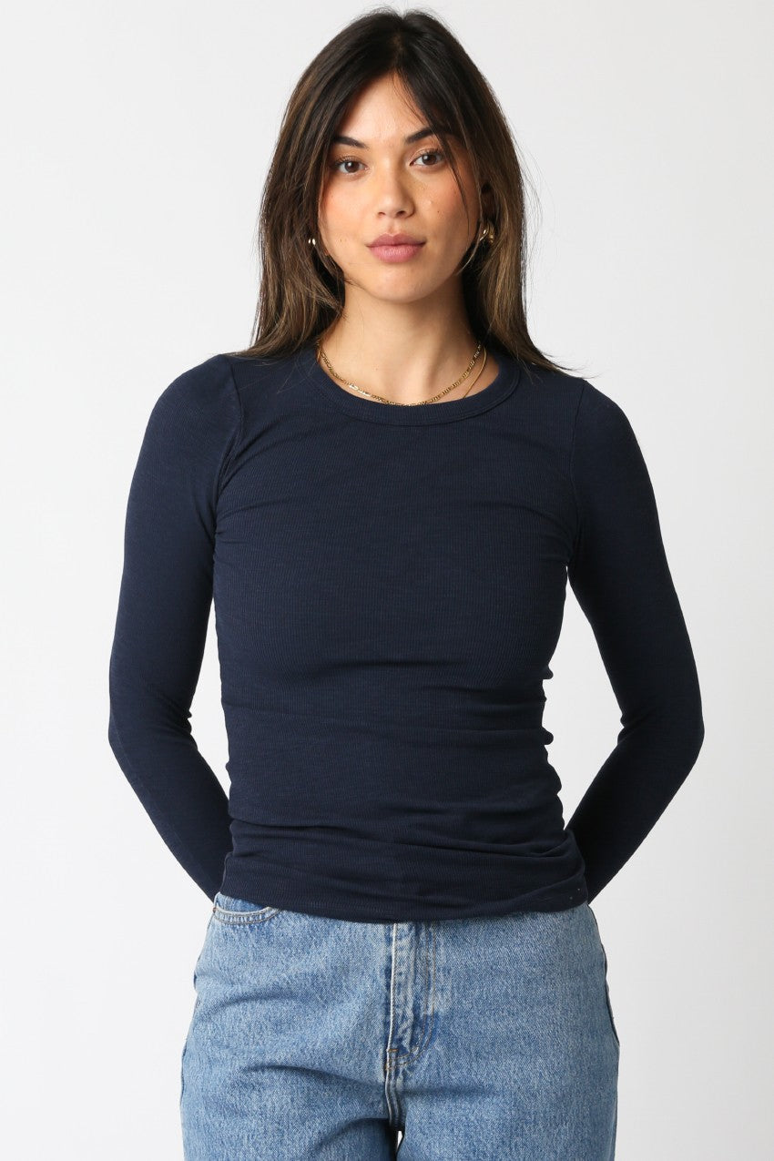 Long Sleeve Ribbed Crew Neck Top