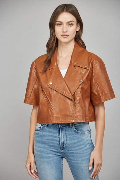 Fate Short Sleeve Faux Leather Jacket