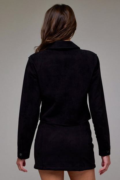 Hidden Shrunken Suede Button-Up Shirt