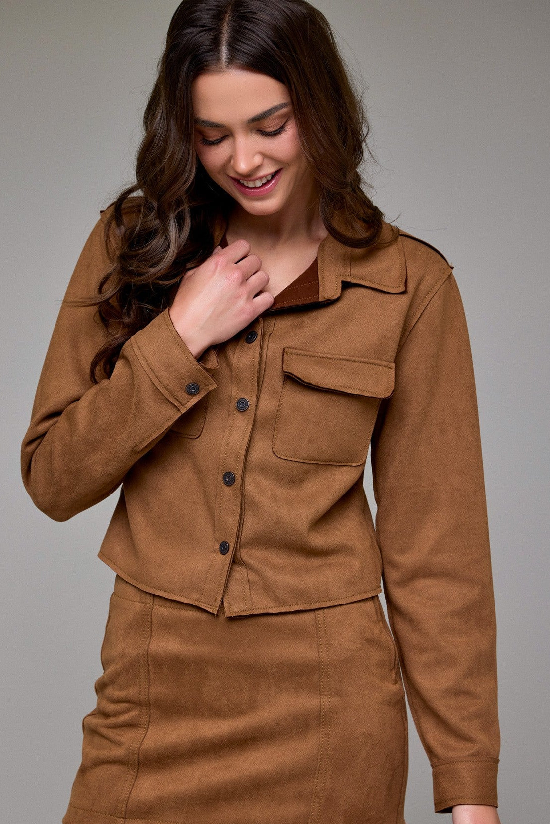 Hidden Shrunken Suede Button-Up Shirt