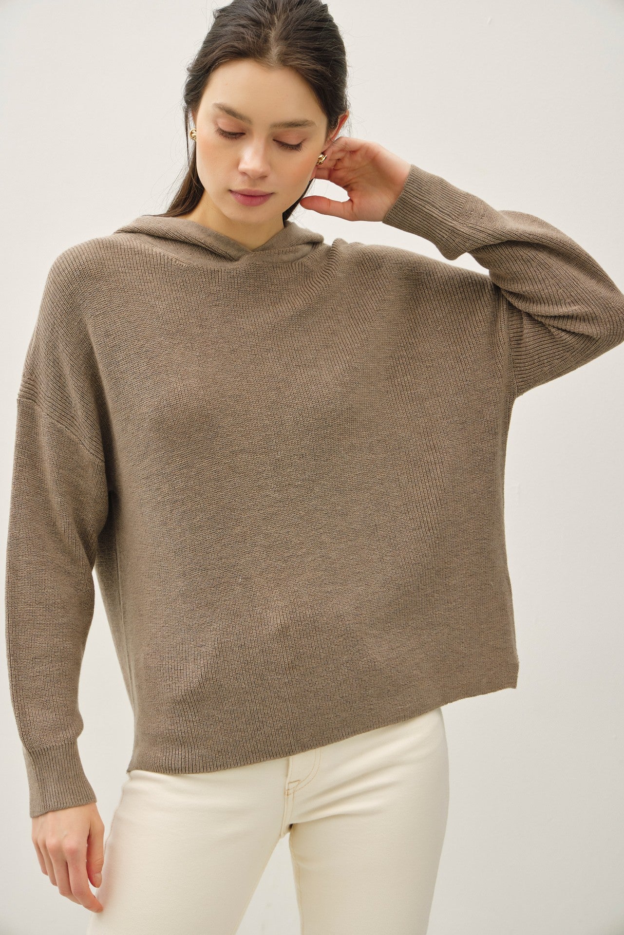 Ribbed Knit Hoodie Sweater