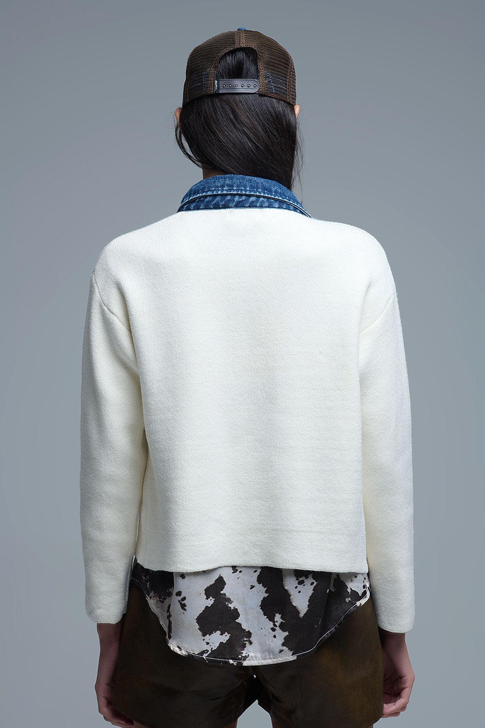 Knitted Cardigan with Blue Denim