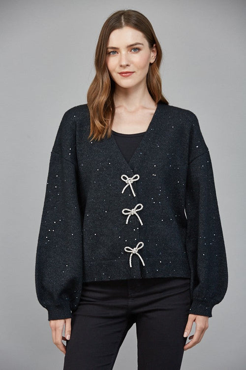 Rhinestone Bow Closure Cardigan