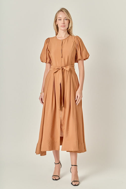 Endless Rose Pleated Puff Sleeve Midi Dress