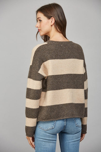 Block Stripe Pattern Crew Neck