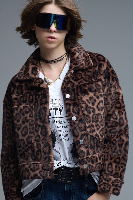 Cropped Button-Up Faux Fuzzy Jacket