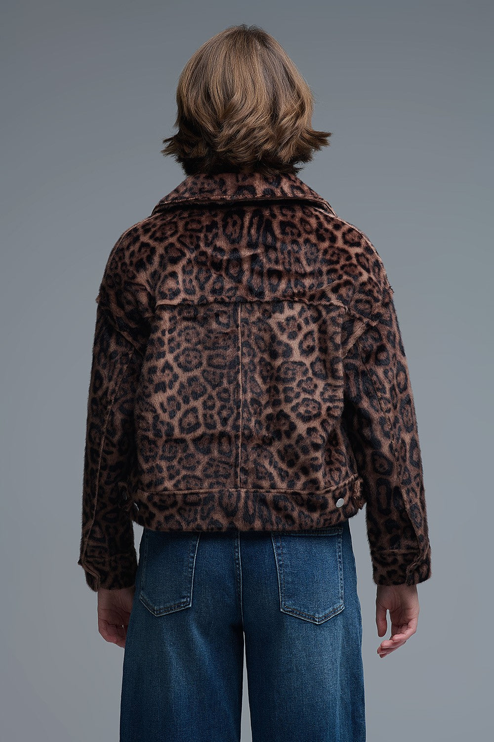 Cropped Button-Up Faux Fuzzy Jacket