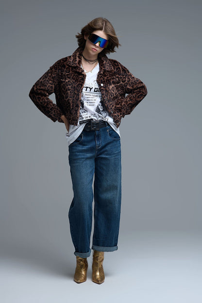 Cropped Button-Up Faux Fuzzy Jacket