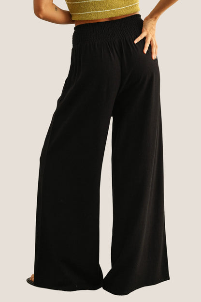 Cotton Linen Smocked Waist Tassel Pants
