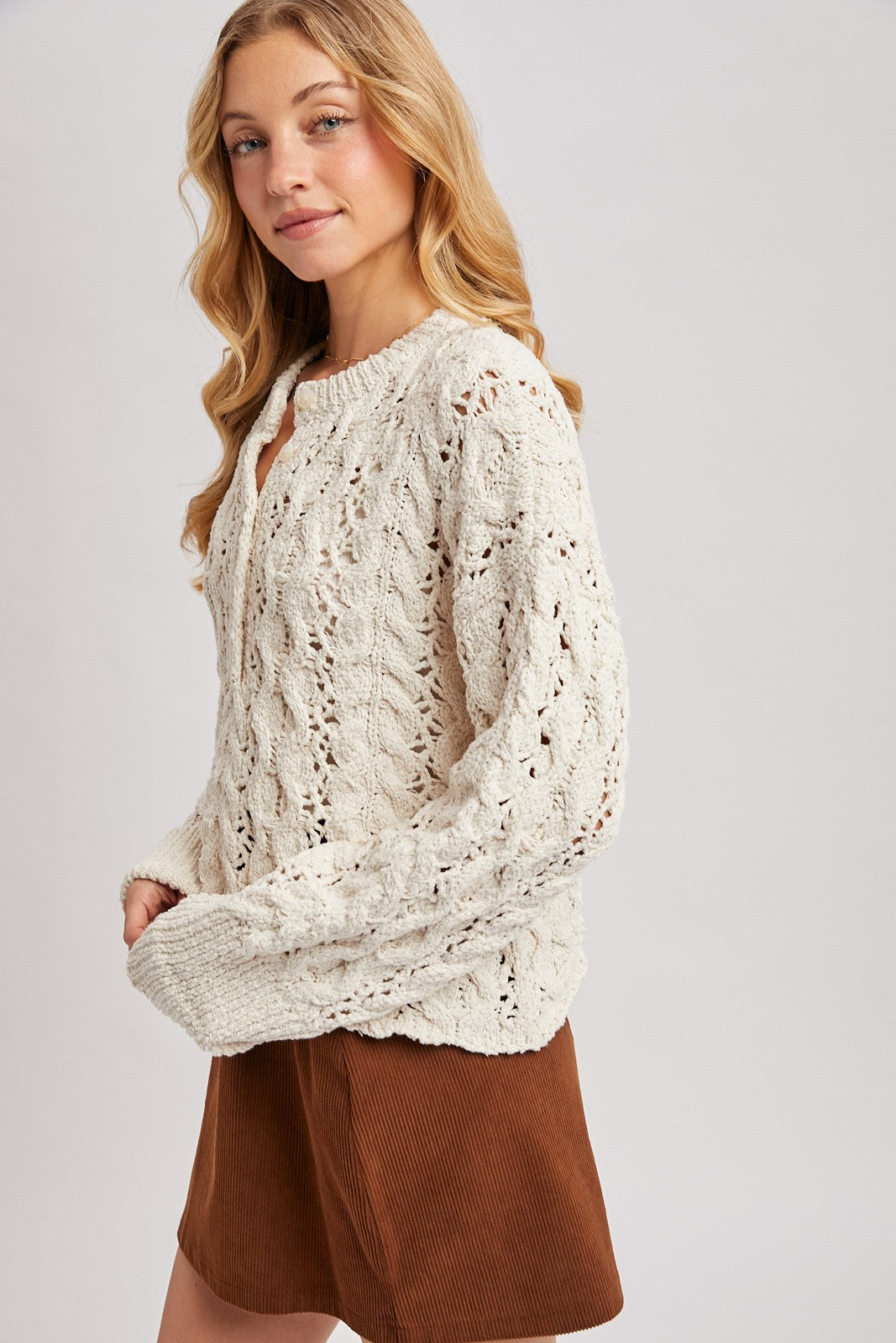 Half Button Down Open Knit Sweater