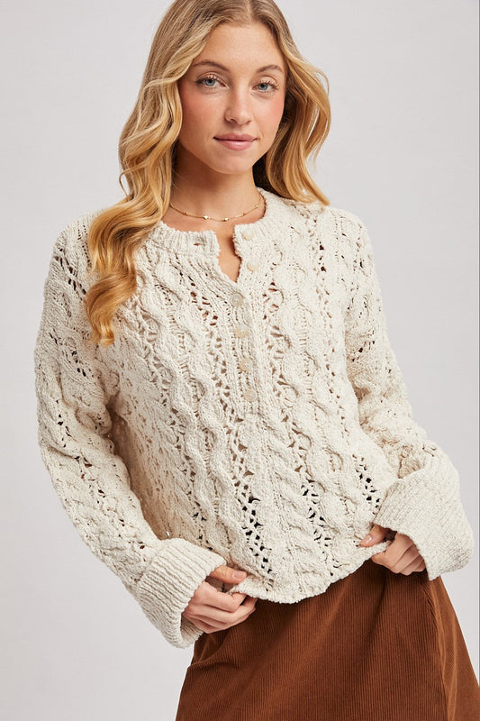 Half Button Down Open Knit Sweater