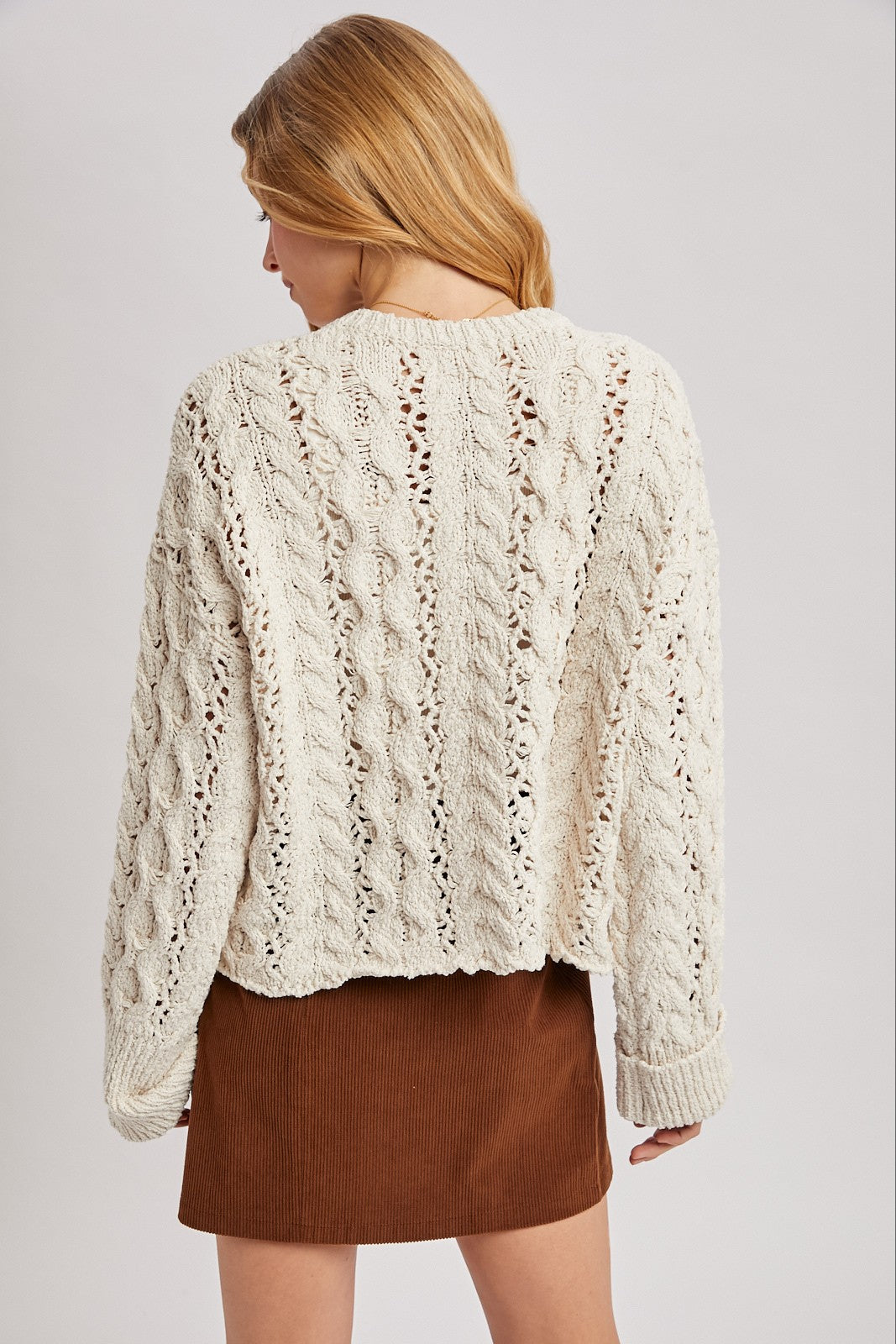 Half Button Down Open Knit Sweater