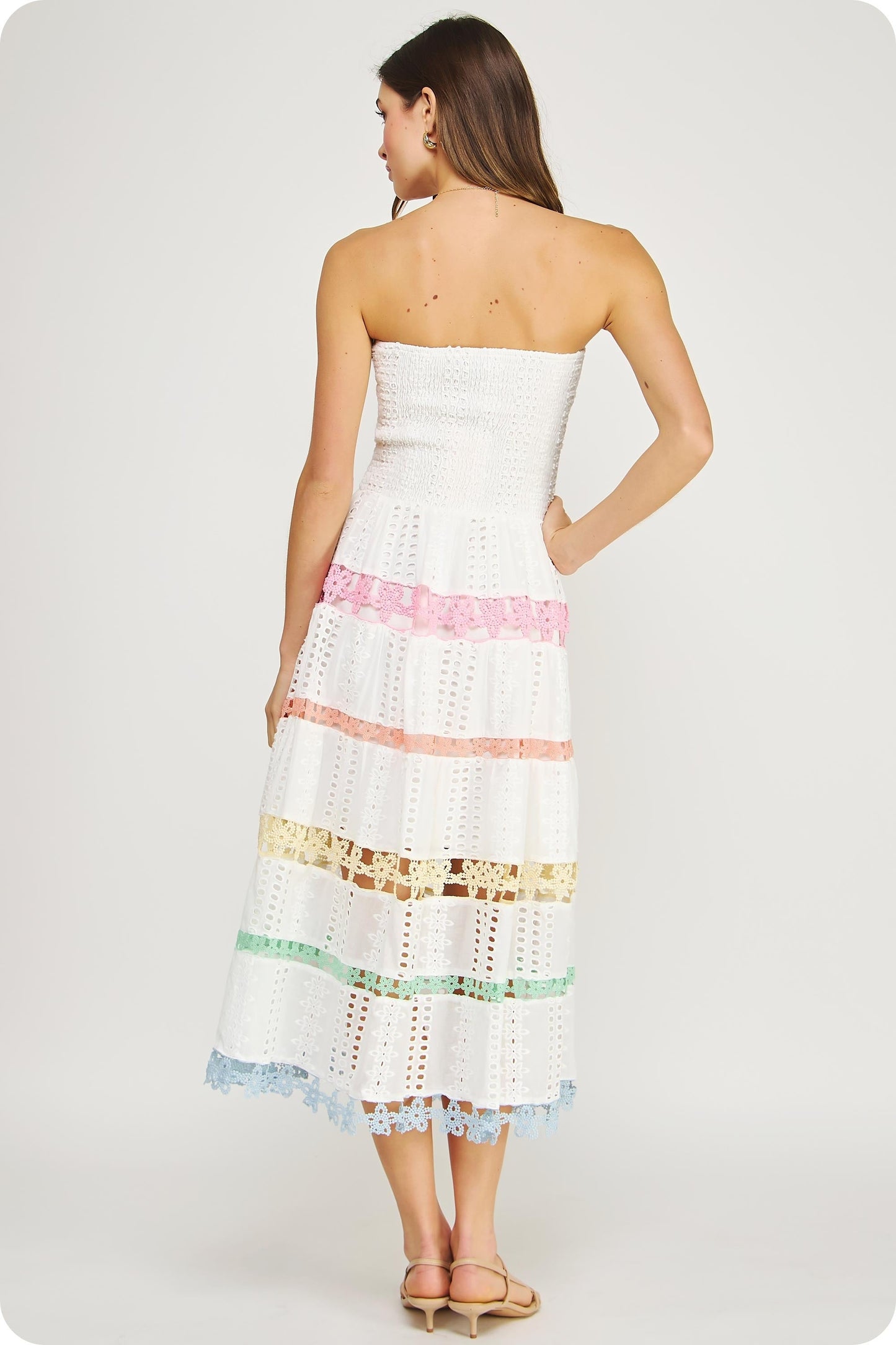 Beautiful Chaos Color Block Lace Trim Midi Dress
