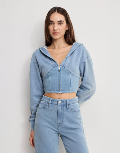 Good American Jeanius Zip Up Hoodie
