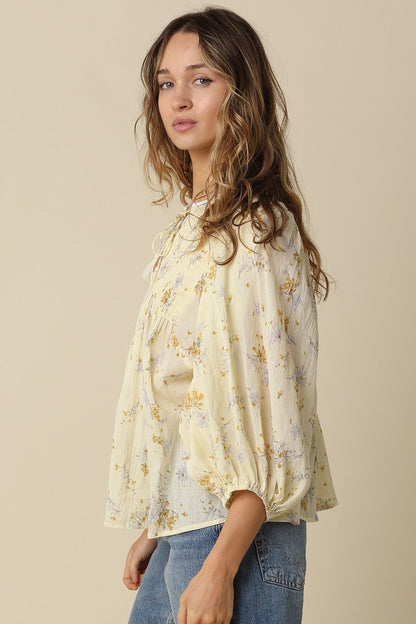 Floral Print Long Sleeve V-Neck Blouse