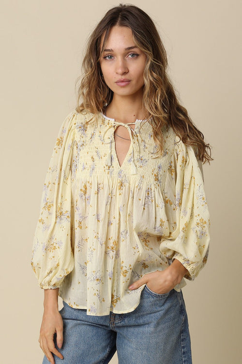 Floral Print Long Sleeve V-Neck Blouse