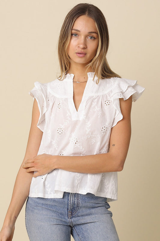 Eyelet Sleeveless V-Neck Blouse