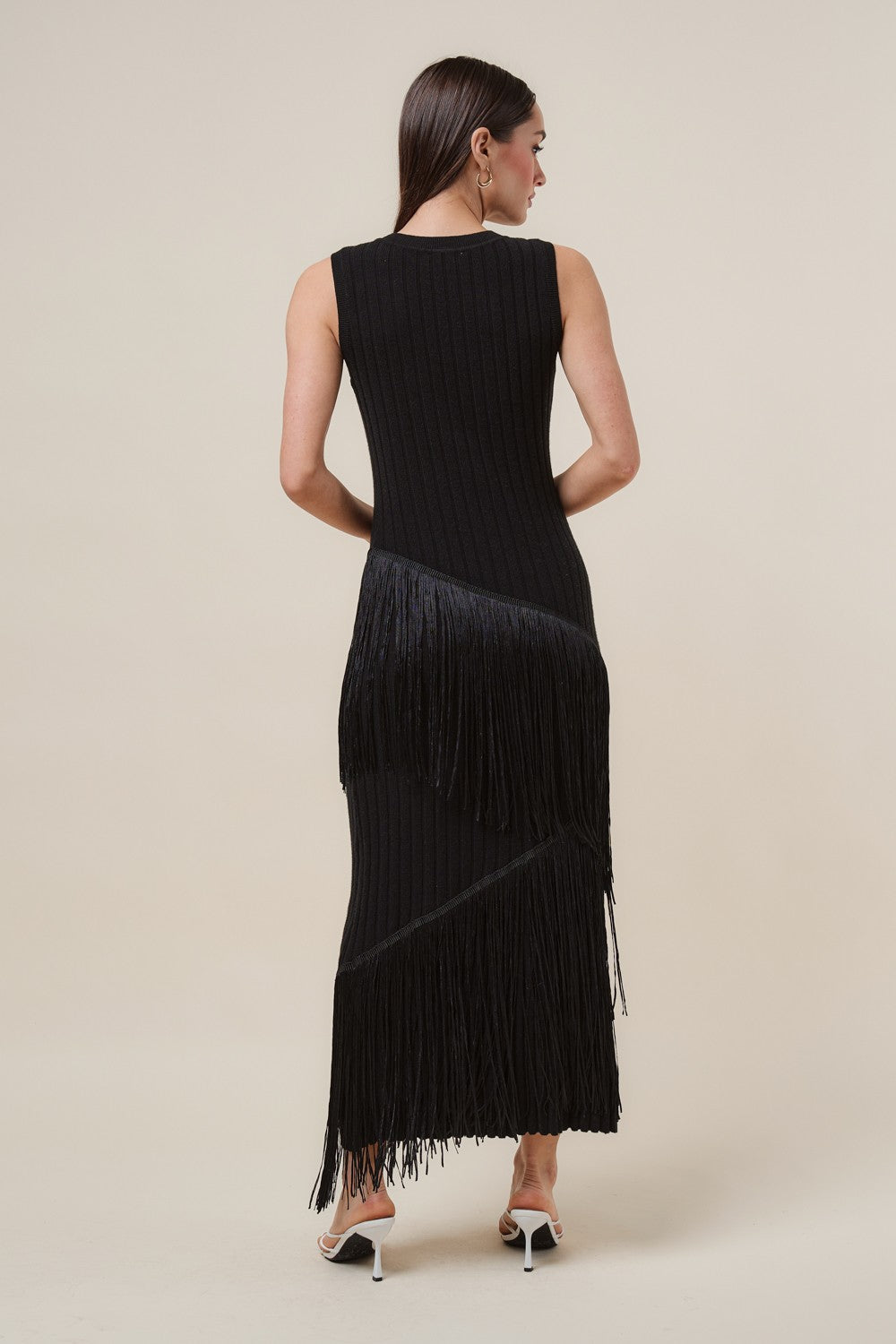 Asymmetric Tassel Detailed Sweater Rib Dress