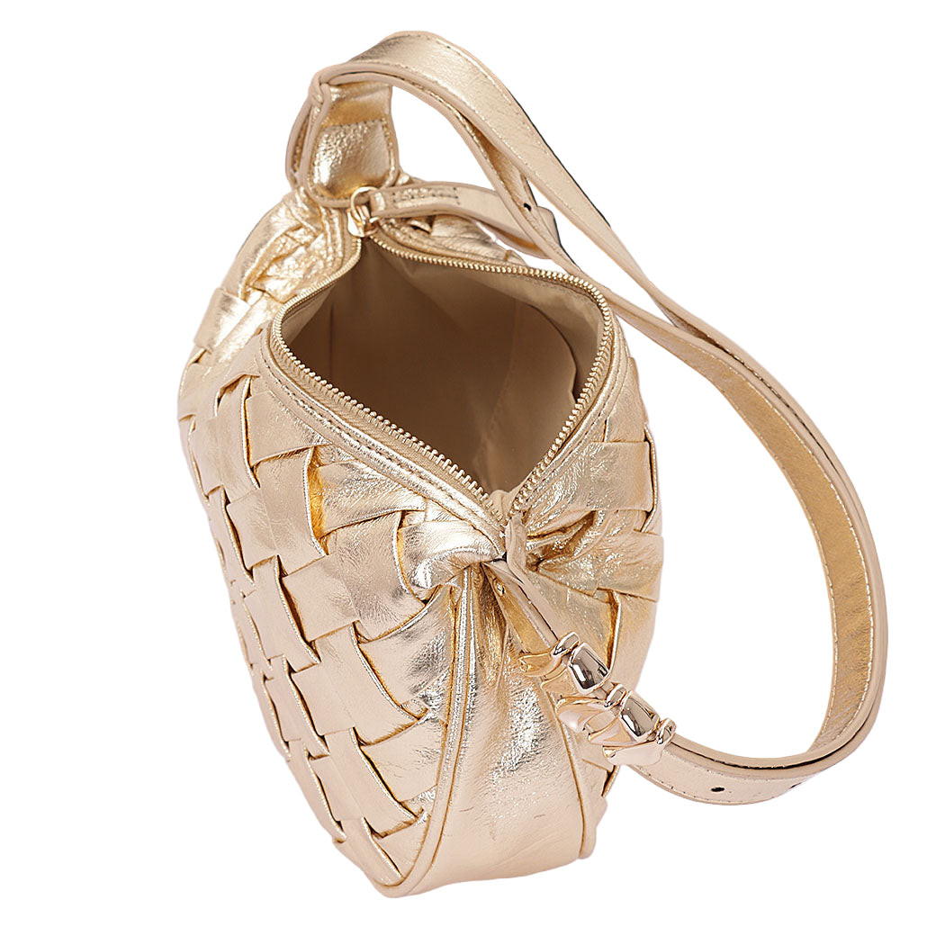 Faux Metallic Leather Braided Embossed Shoulder Bag
