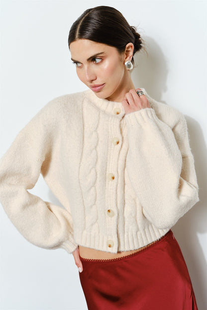 Fluffy Cardigan w/ Cableknit Detail