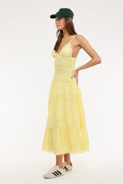 Floral Embroidered Lace Midi Dress