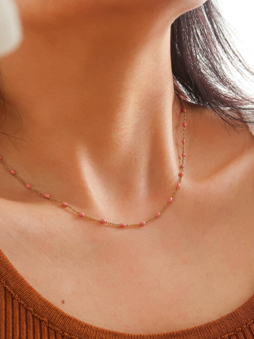 Gold Non-Tarnish Beaded Petite Chain Necklace