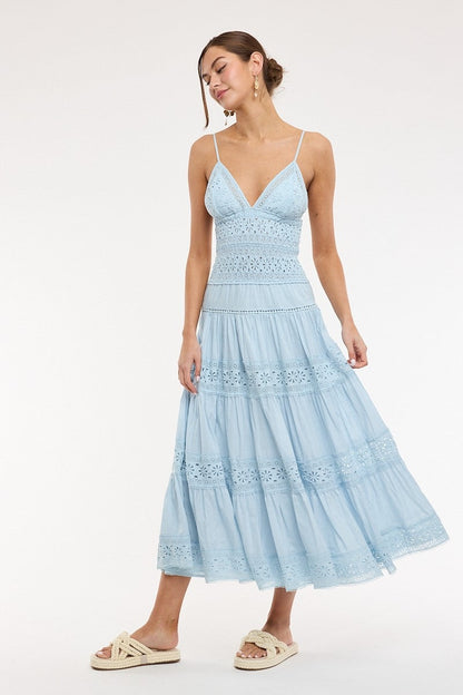 Floral Embroidered Lace Midi Dress