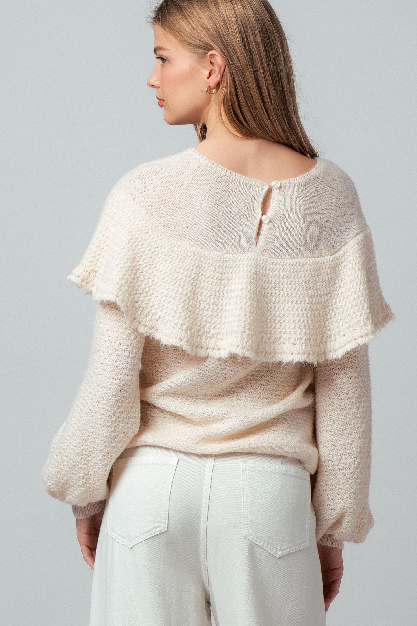 Ruffle Yoke Knit Sweater