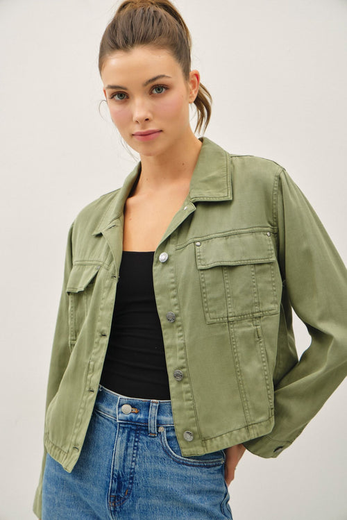 Cropped Tencel Jacket w/ Chest Pockets