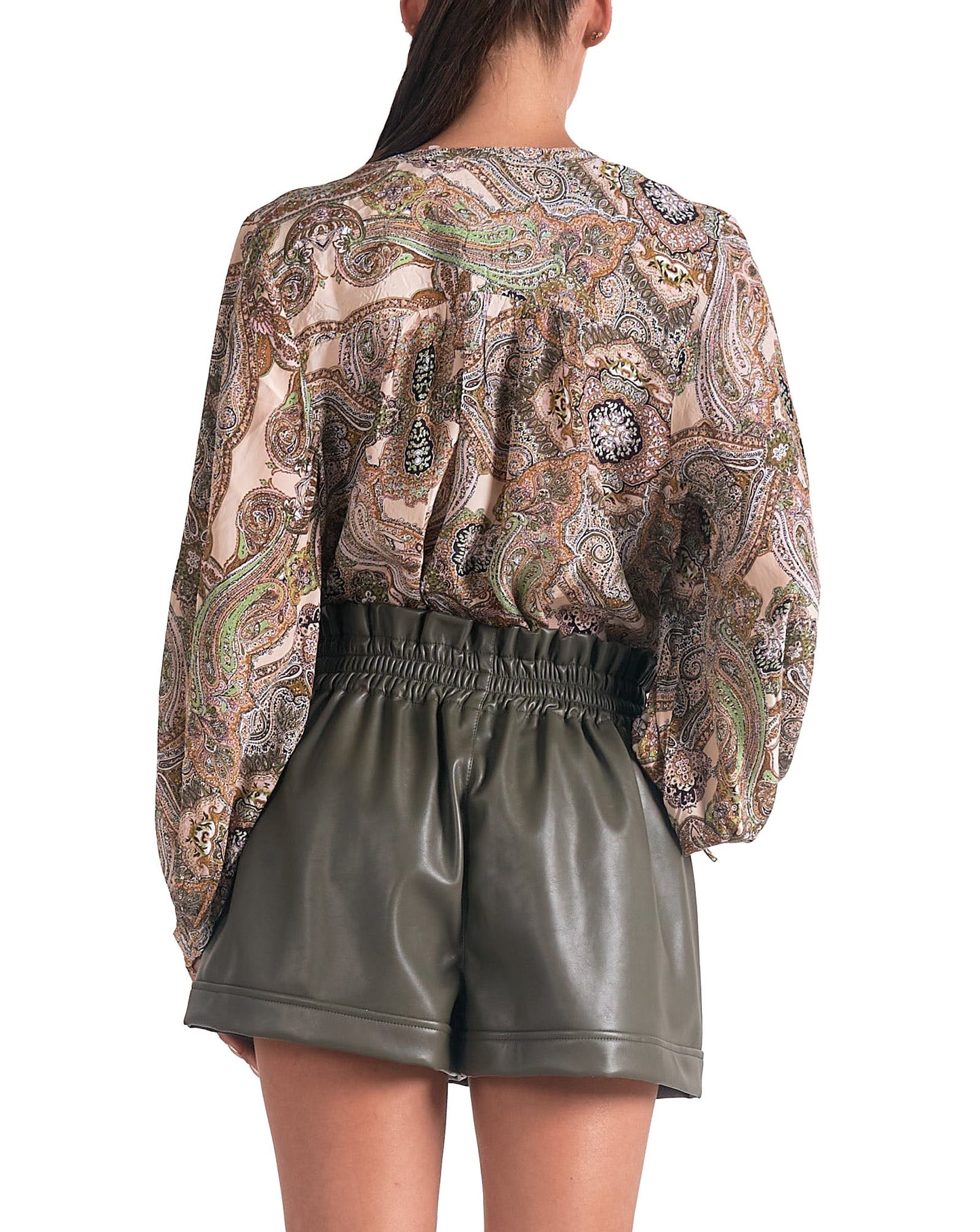 Elan Button Down Paisley Print Top