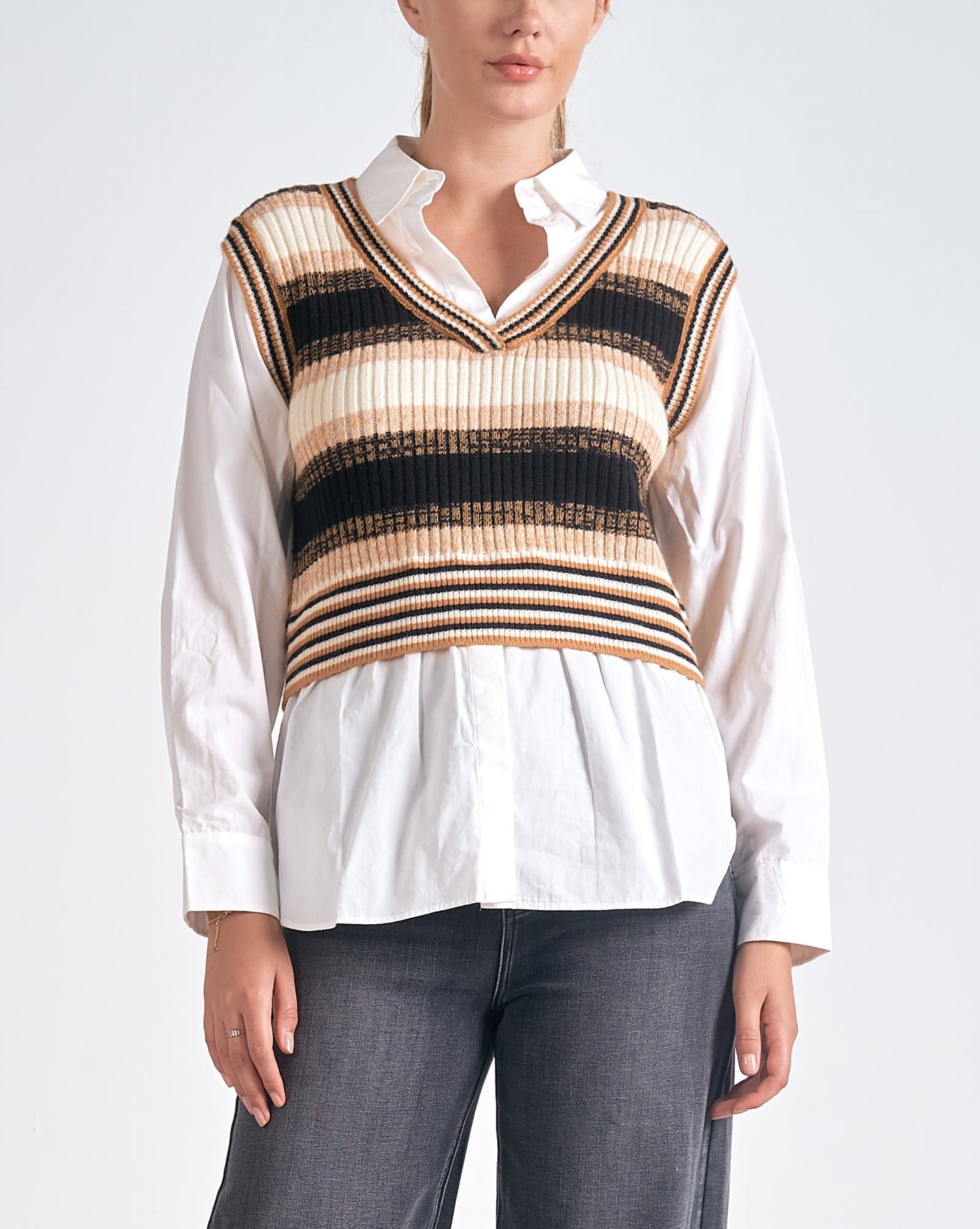 Elan Layered Stripe Sweater Top