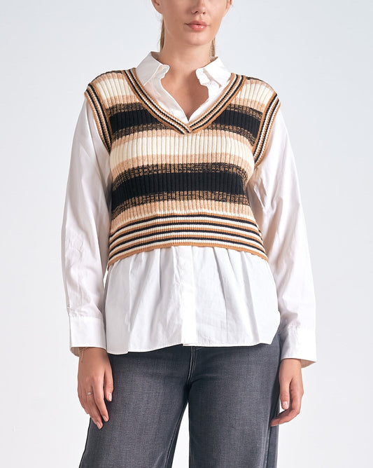 Elan Layered Stripe Sweater Top