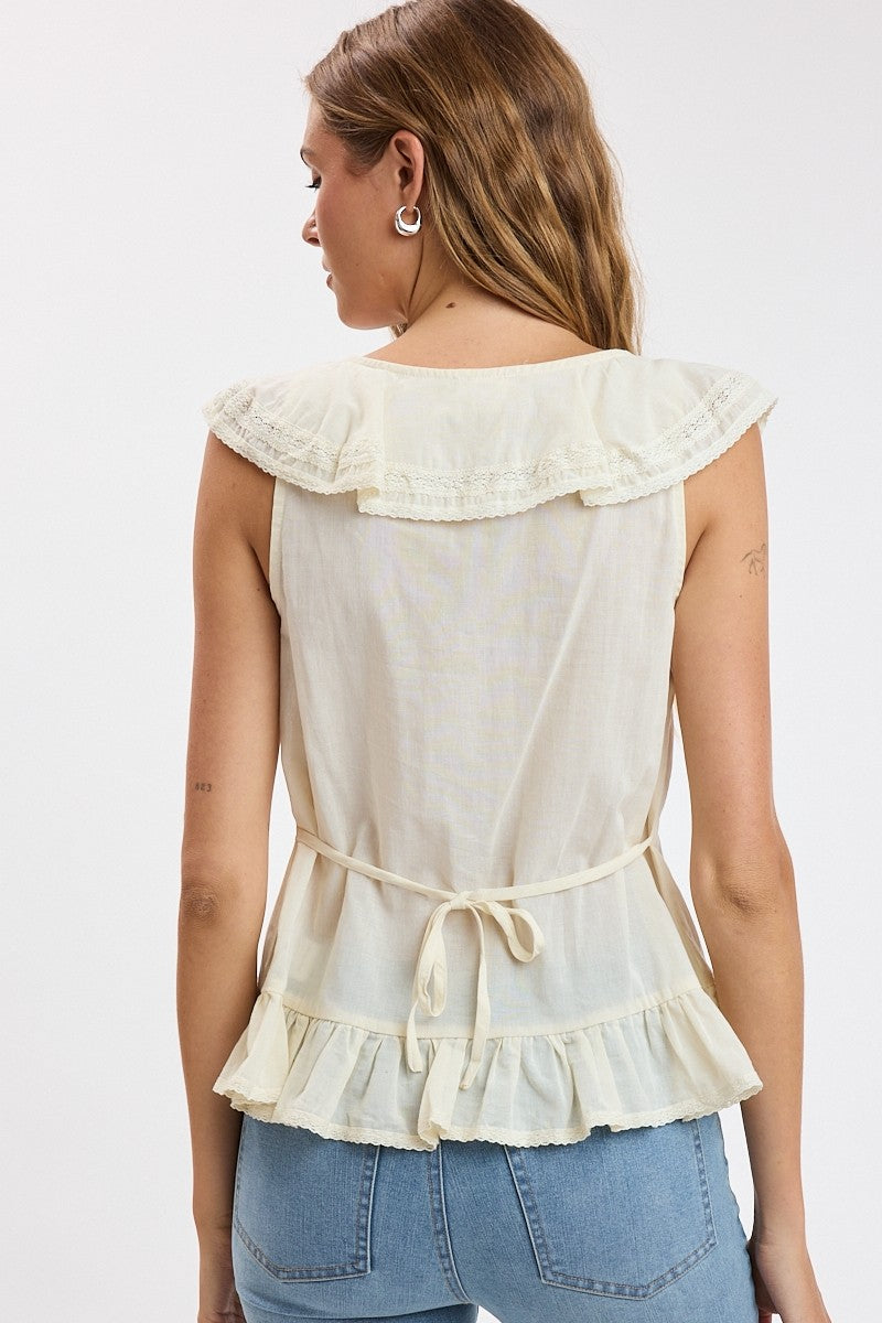 Cascading Ruffle Lace Cap Sleeve Top