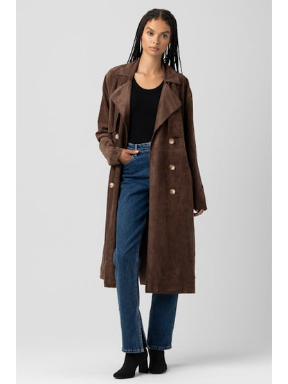 Long Faux Suede Trench Jacket