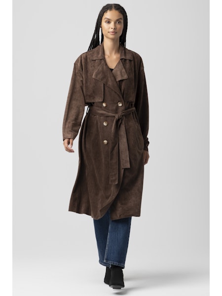Long Faux Suede Trench Jacket