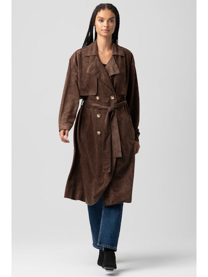Long Faux Suede Trench Jacket