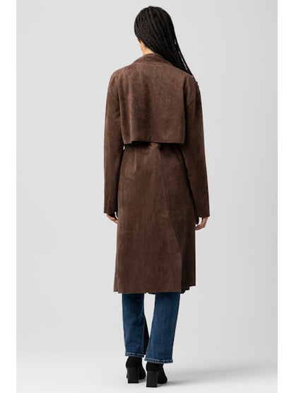 Long Faux Suede Trench Jacket