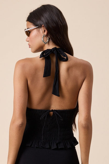 Ruched Halter V-Neck Top
