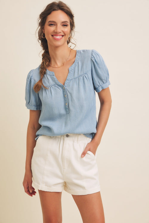 Puffed Sleeve Tencel Blouse