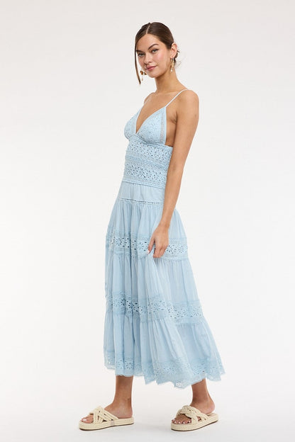 Floral Embroidered Lace Midi Dress