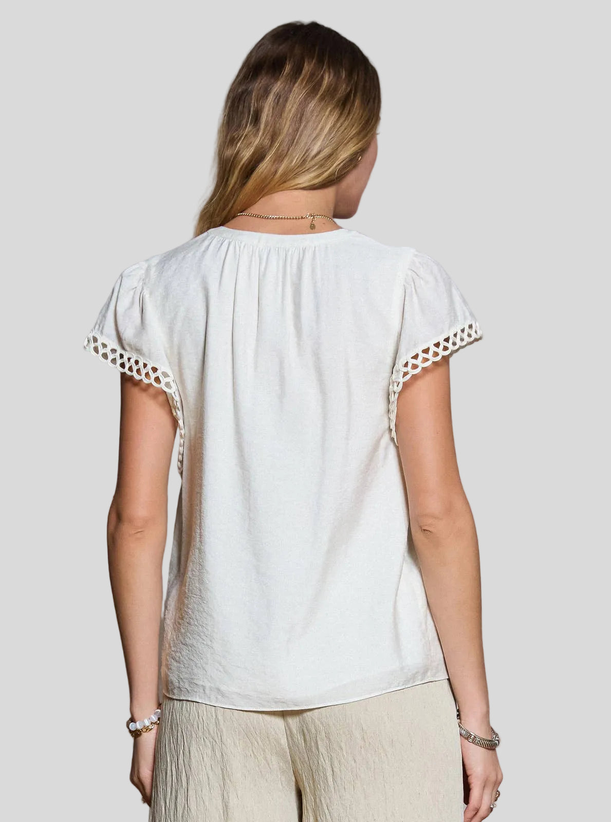 Crochet Detail Short Sleeve Blouse